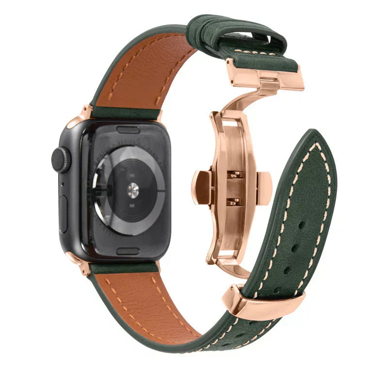 Luxevo Apple Watch-rem i ekte skinn - sommerfuglelås i rustfritt stål - Desfino