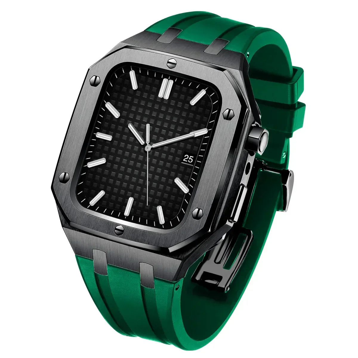 Kirello09 Apple Watch-dekselsett for ombygging — silikonrem, etui i 316L-stål - Desfino