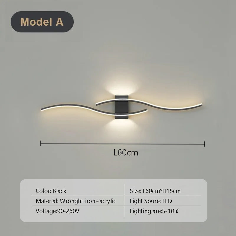 מנורת קיר LED בעלת קשת כפולה NovaArc — שחור וזהב, בשליטה מרחוק - Desfino