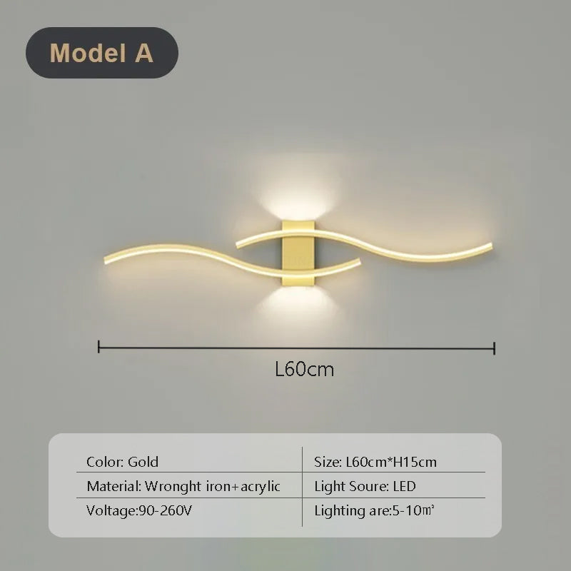 מנורת קיר LED בעלת קשת כפולה NovaArc — שחור וזהב, בשליטה מרחוק - Desfino