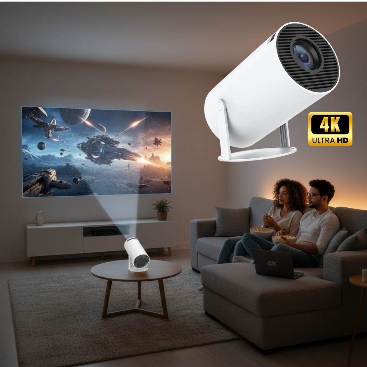 Μίνι φορητός προβολέας 4K Avenro — αυτόματη διόρθωση τραπεζοειδούς παραμόρφωσης | Desfino