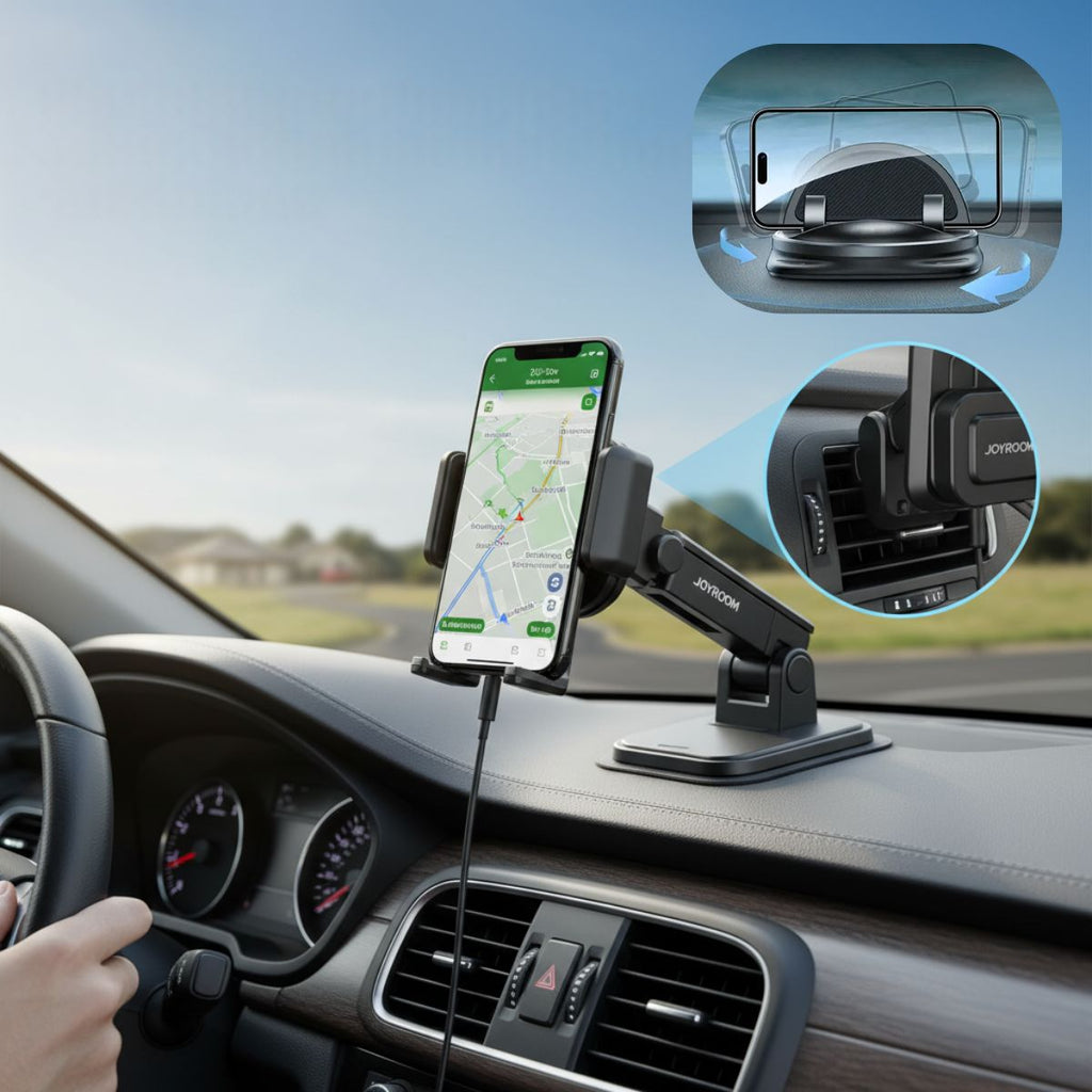Držák telefonu do auta AeroMount s otočením o 360° — svorka na palubní desku a ventilační mřížku