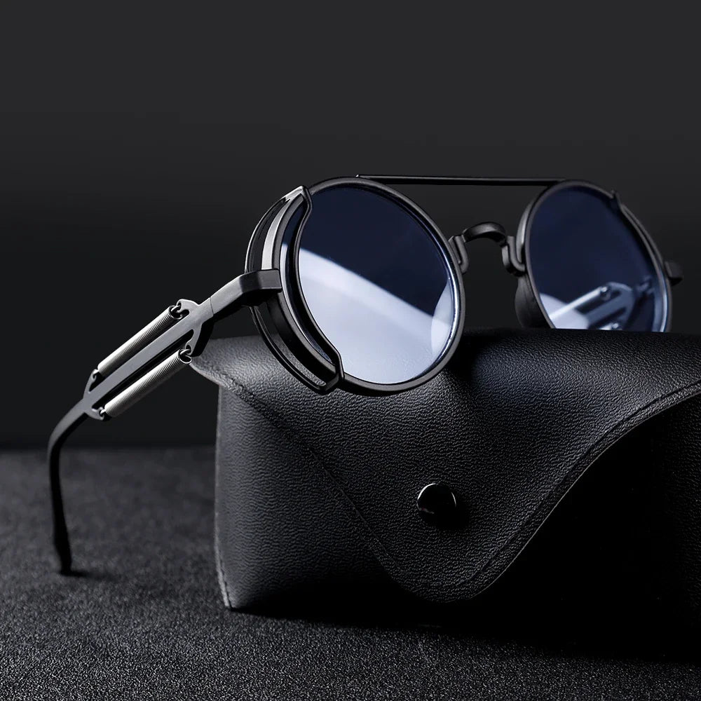 FluxNova Rogue Fusion Runde Sonnenbrille — Details mit mechanischen Gelenken, Retro-Design