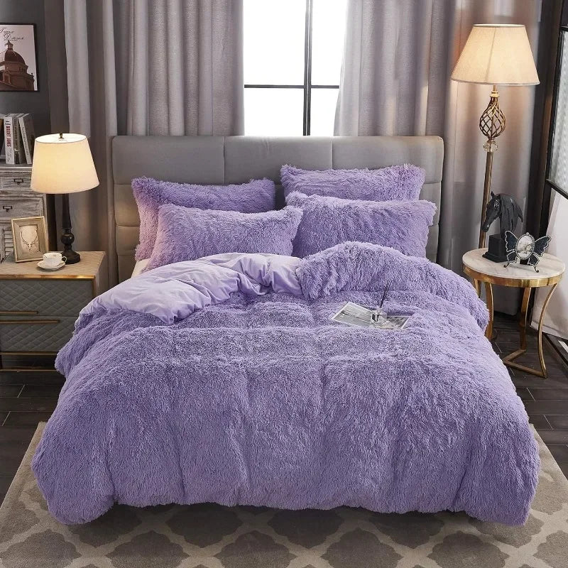 Capa de edredão de veludo Silvara — Roupa de cama aconchegante em pelo sintético macio - Desfino