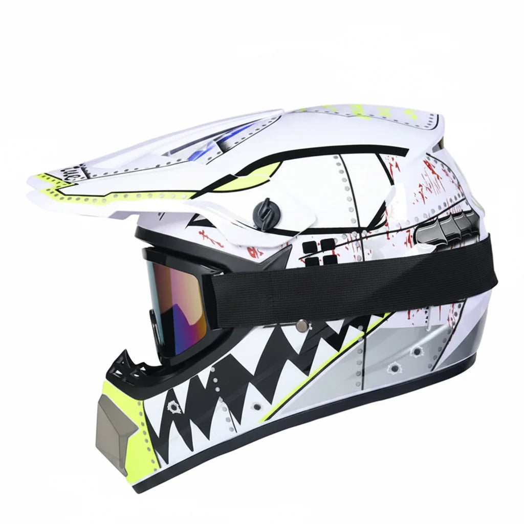 Casque de motocross intégral pour jeunes certifié DOT - coque en ABS et lunettes - Desfino