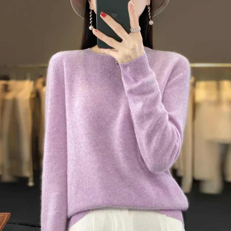 Aurelia Luxe 女士柔软美利奴羊毛圆领套头毛衣 - Desfino