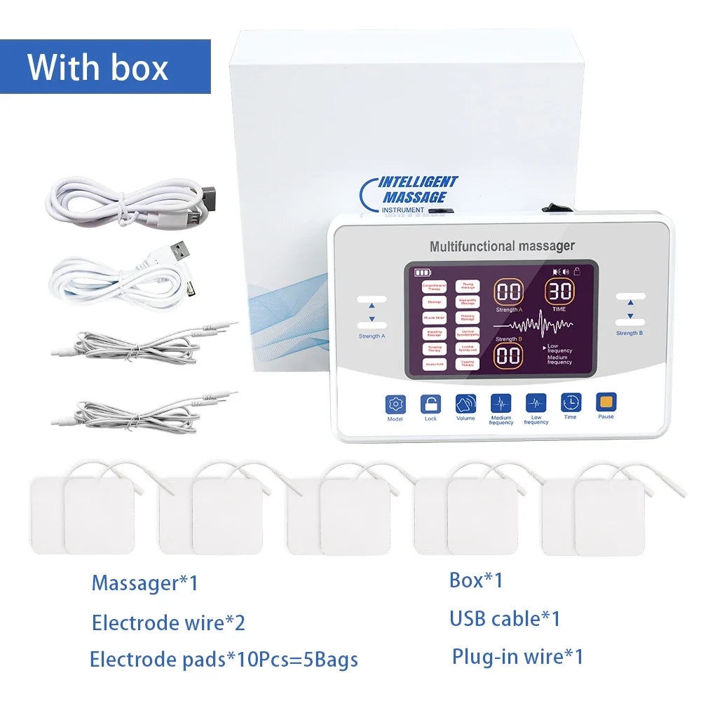 可充电 4 通道 TENS 和 EMS 刺激器 — 15 种模式，30 档强度 - Desfino