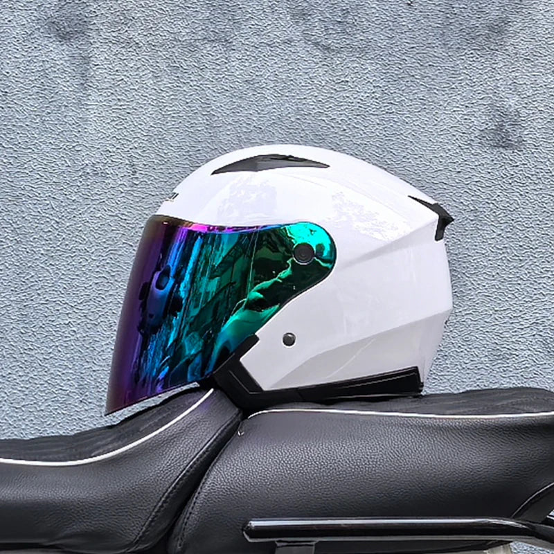 Casque de moto léger 3/4 - double visière, écran transparent, pare-soleil - Desfino