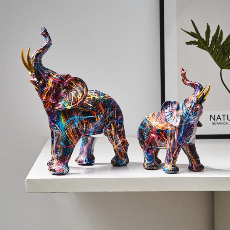 Estátua de Elefante Nórdico Pintada Vibrante Aurella — Elemento Decorativo