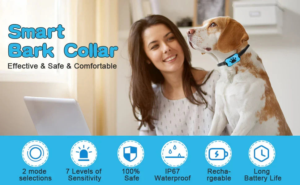 Zgardă inteligentă anti-lătrat CalmPaw Pro — Bip/vibrații, fără șocuri - Desfino
