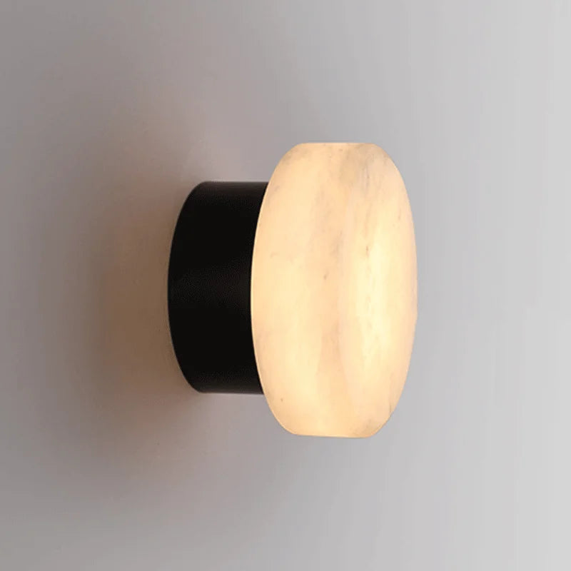 Round Natural Marble LED Wall Sconce — Warm Glow Light - Desfino