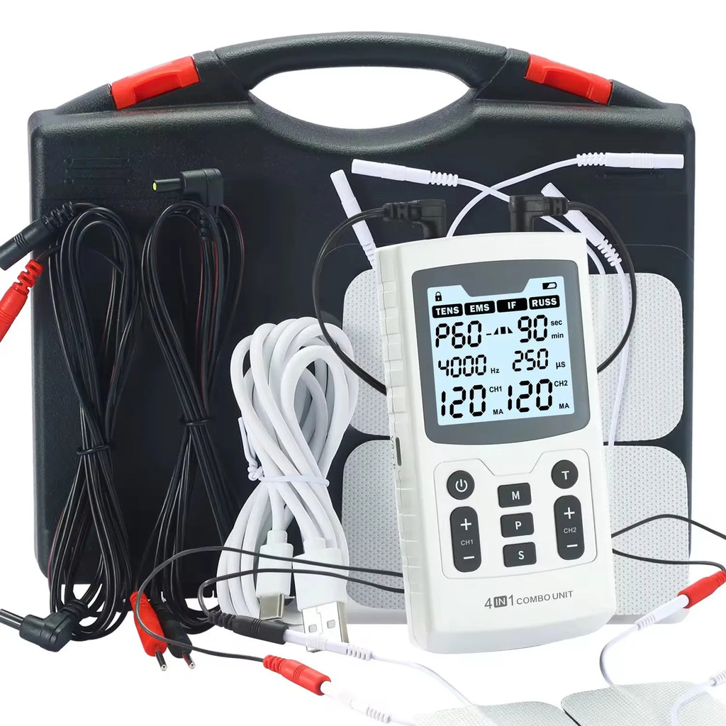 4-in-1 TENS, EMS, IFC & Russian Stimulation Device — 60 Modes, 120 Intensity Levels, 4000 Hz, 2500 Hz
