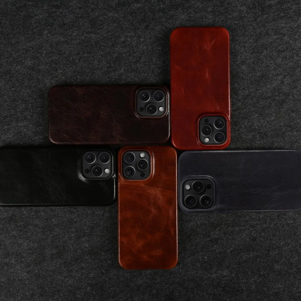 Capa artesanal em pele genuína de vaca para iPhone Crownline - Desfino