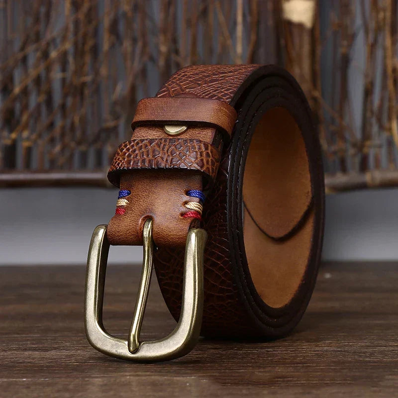 Ceinture en cuir de vache Kestrel de 1.5 in (3.8 cm) — Motif gaufré - Desfino