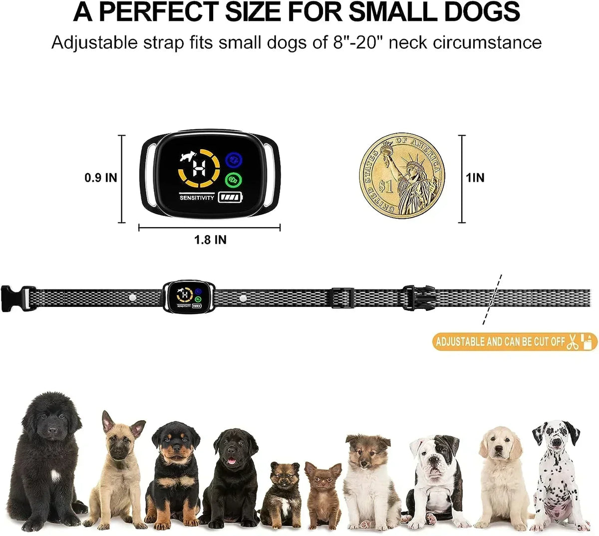 CalmPaws 小型犬用無駄吠え防止首輪 - 充電式バイブレーション＆ビープ音トレーニング、5–15 lb、首回り6–20 in - Desfino