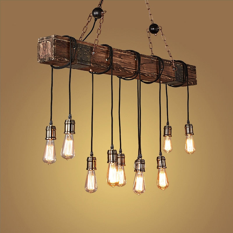 Industrial LED Ceiling Light — Vintage Wood and Iron Fixture - Desfino