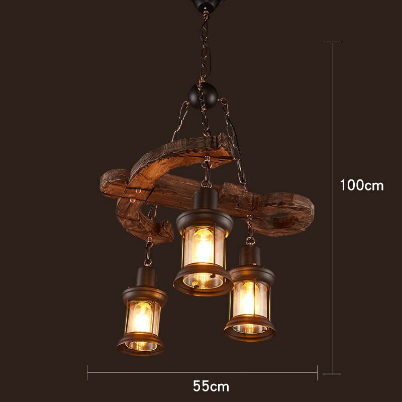 Industrial LED Ceiling Light — Vintage Wood and Iron Fixture - Desfino