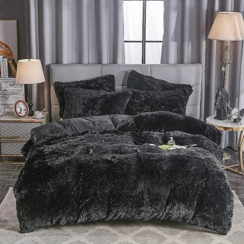 Capa de edredão de veludo Silvara — Roupa de cama aconchegante em pelo sintético macio - Desfino