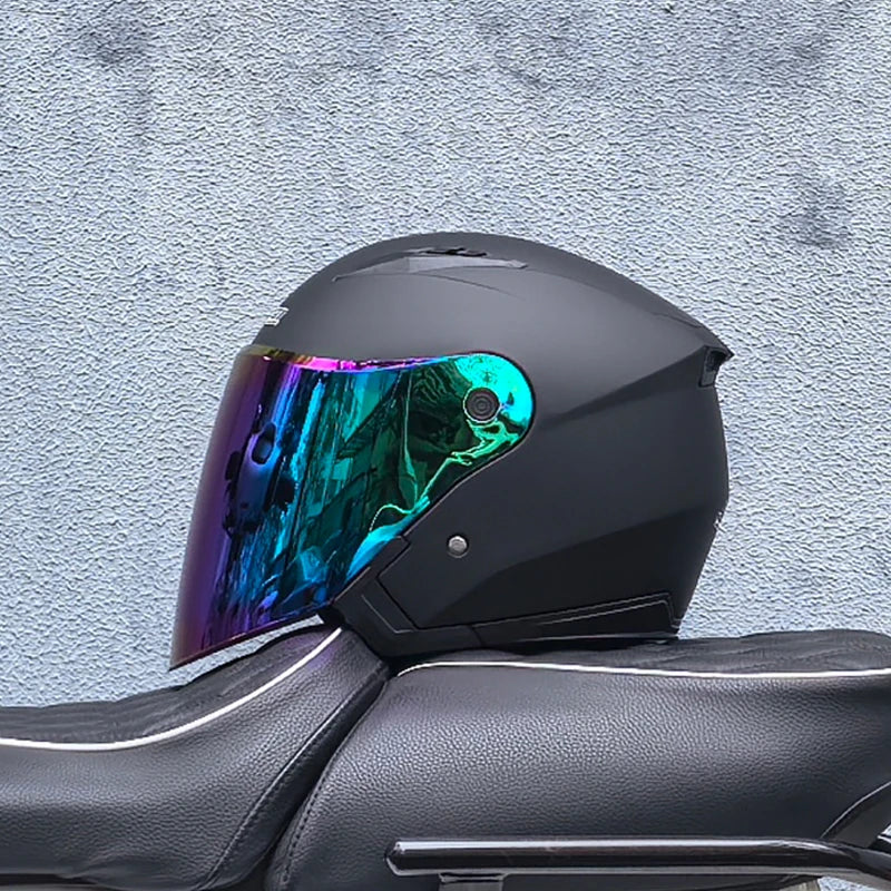 Casque de moto léger 3/4 - double visière, écran transparent, pare-soleil - Desfino