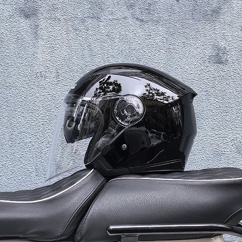 Casque de moto léger 3/4 - double visière, écran transparent, pare-soleil - Desfino