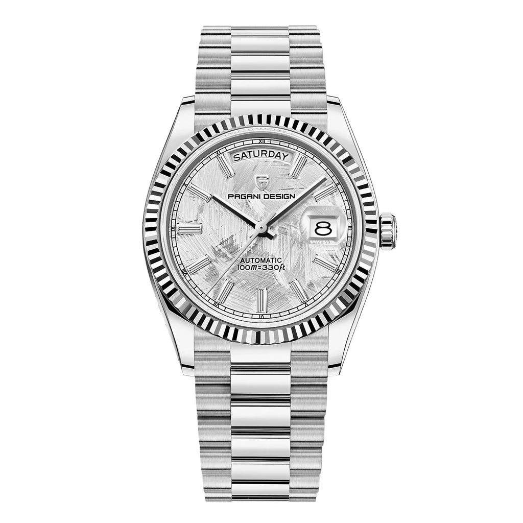 Aurelio Automatik-Herrenuhr aus Edelstahl—Automatischer Aufzug, Tag-Datum-Anzeige - Desfino