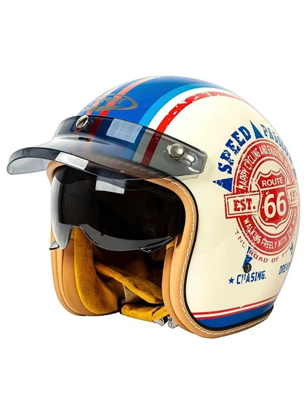 Vintage motorcykelhjelm med åbent ansigt — DOT/ECE-R22/05, antirefleksvisir - Desfino