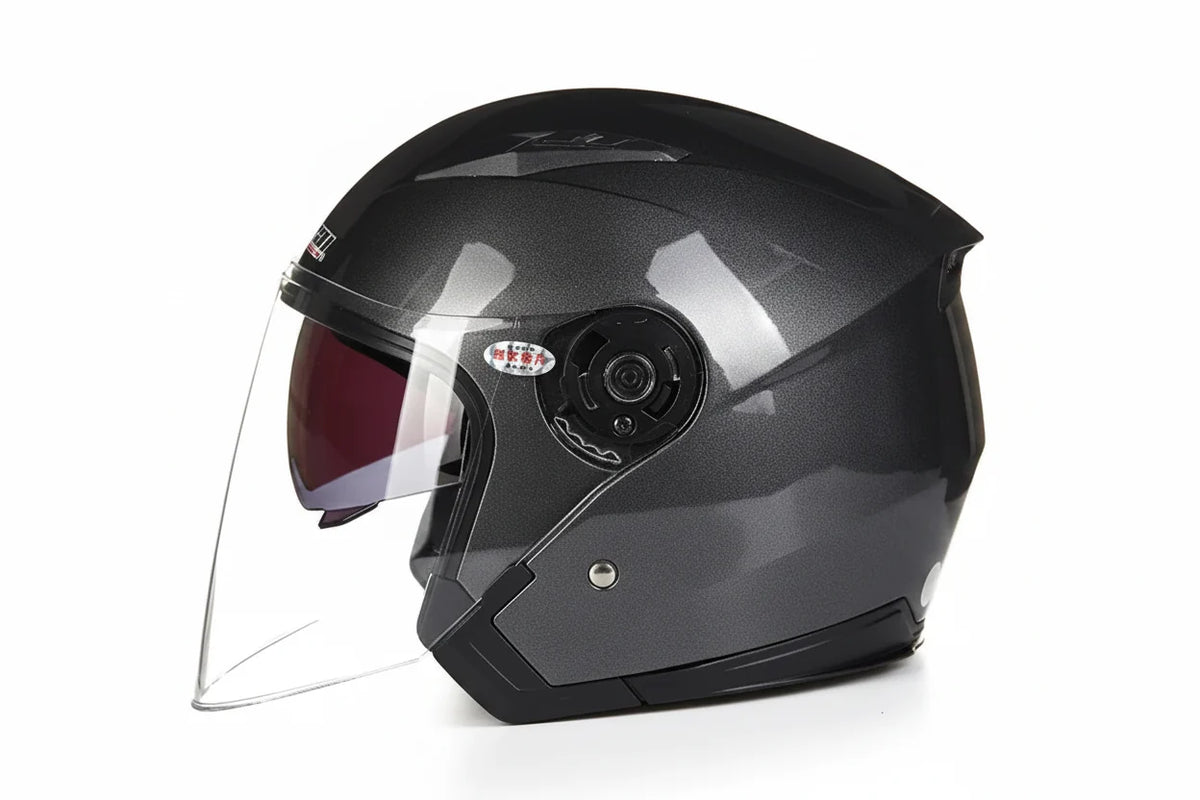 DOT-gecertificeerde motorhelm met halve schaal en dubbel vizier — lichtgewicht ABS-schaal | Desfino