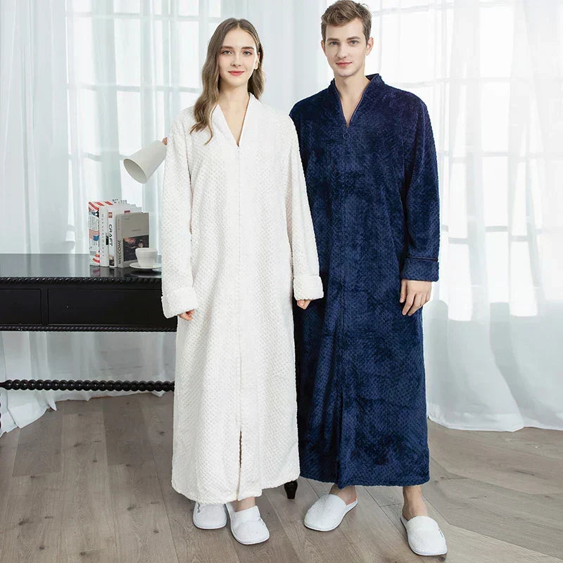 CozyNest zwangerschapsbadjas — extra lange thermische flanel, ritssluiting aan de voorkant - Desfino