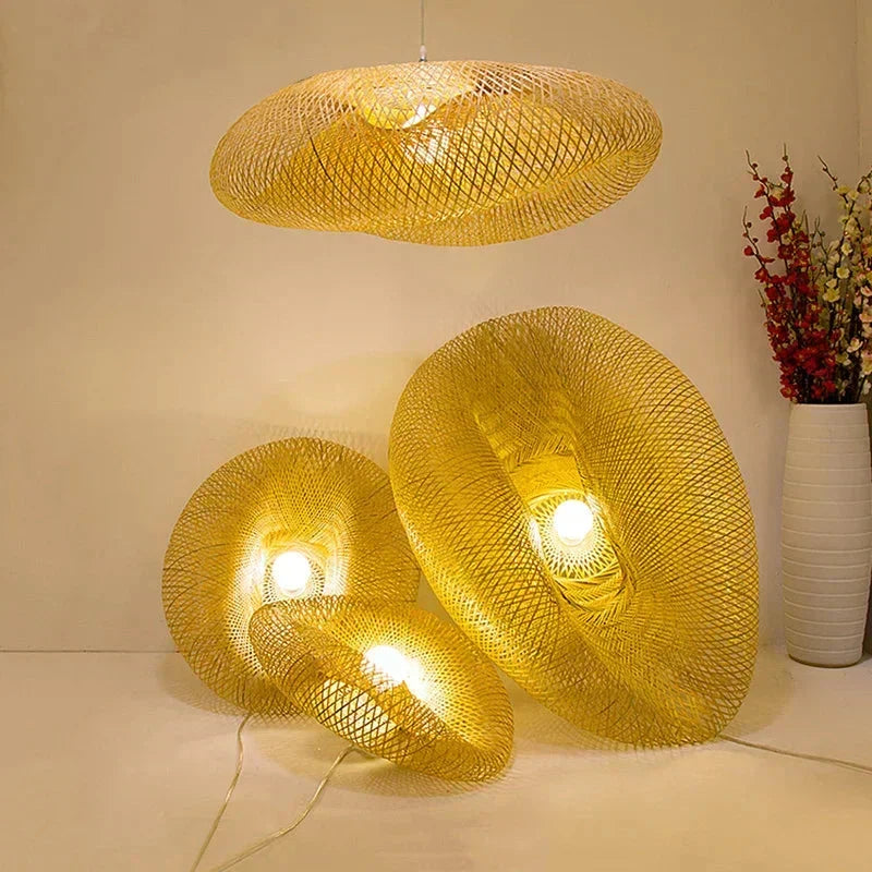 Colección de lámparas de araña de bambú Marisol — Lámpara colgante con cable compatible con LED - Desfino