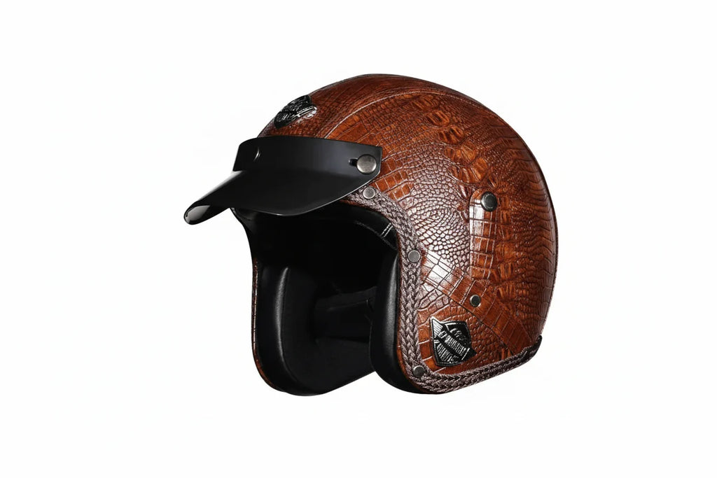 Retro 3/4-motorcykelhjelm — PU-læder, DOT-certificeret chopperstil - Desfino