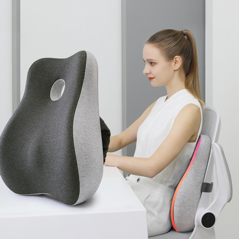 Cojín de asiento de espuma viscoelástica NovaLum — Soporte ergonómico lumbar y coccígeo - Desfino