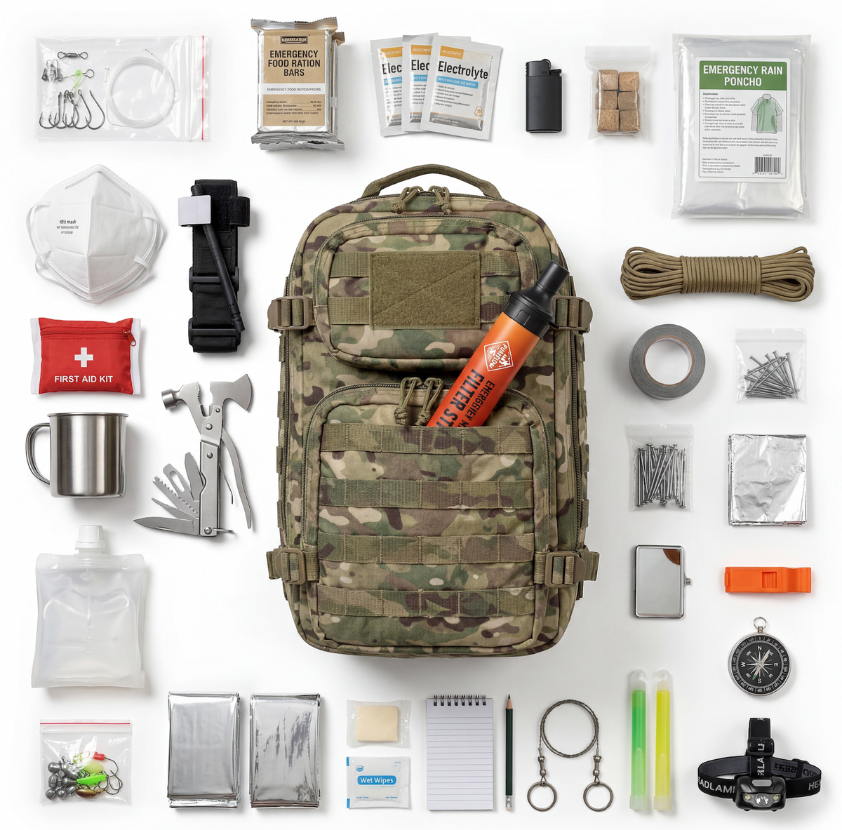 Kit completo de mochila de sobrevivência para emergências de 14 dias, para uma pessoa - Desfino