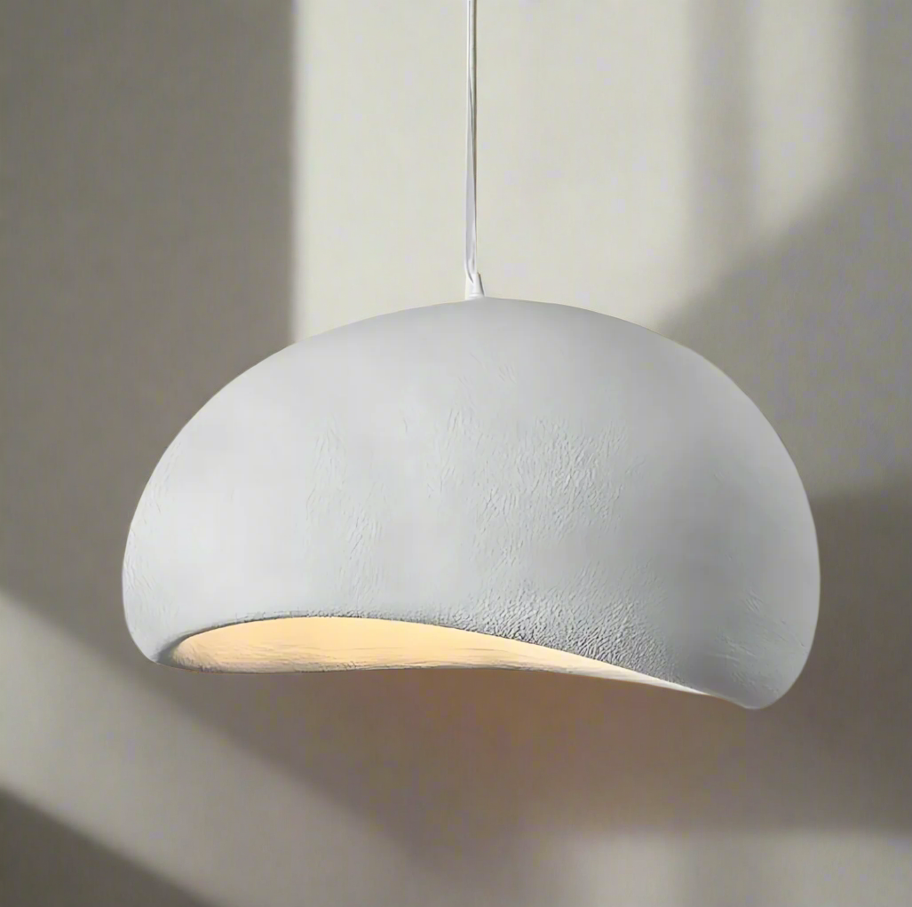 Lampa wisząca LED Arelle w stylu wabi-sabi — biały półokrągły klosz w kształcie misy - Desfino