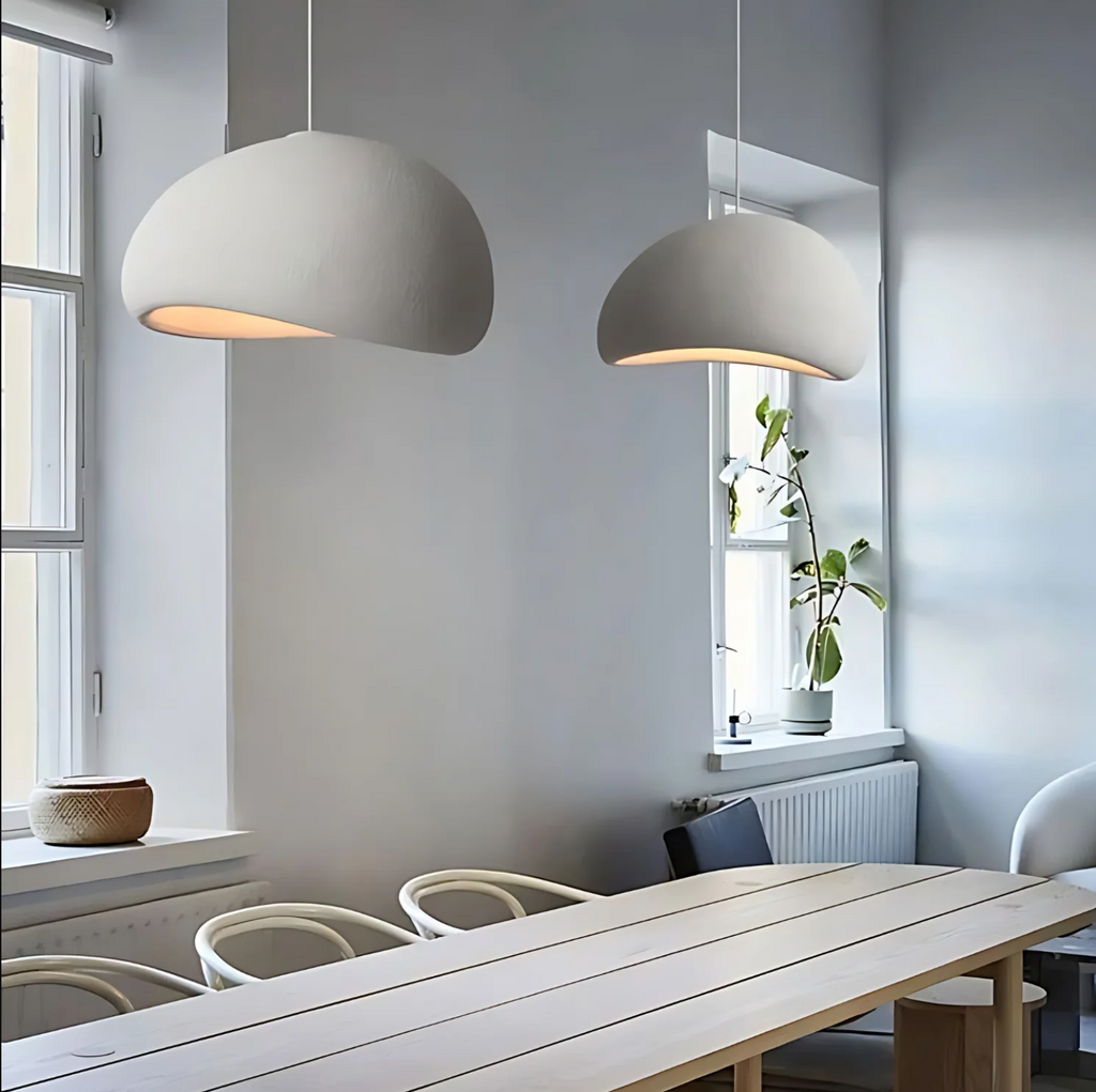 Arelle Wabi Sabi LED-pendellampe — hvit halvsirkelformet skjerm - Desfino