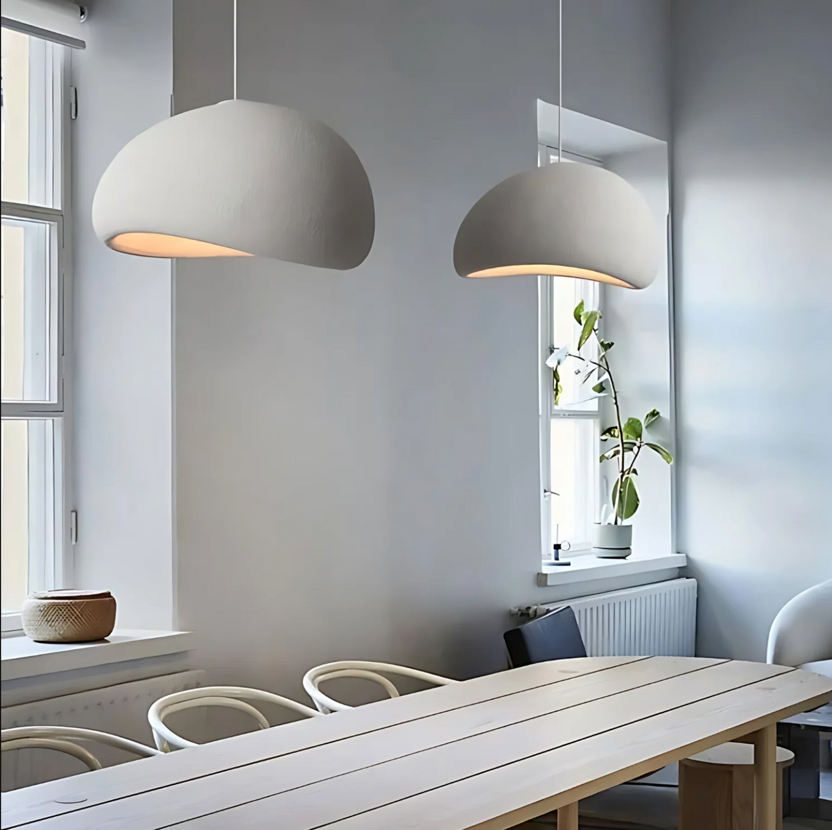 Arelle Wabi Sabi LED-pendellampe — hvit halvsirkelformet skjerm - Desfino