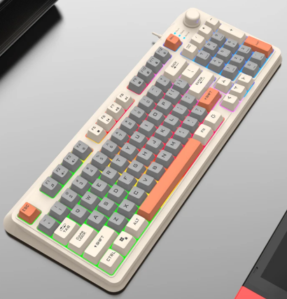 NexisKey RGB-tastatur med 94 taster — lydstyrkehjul til pc/bærbar - Desfino