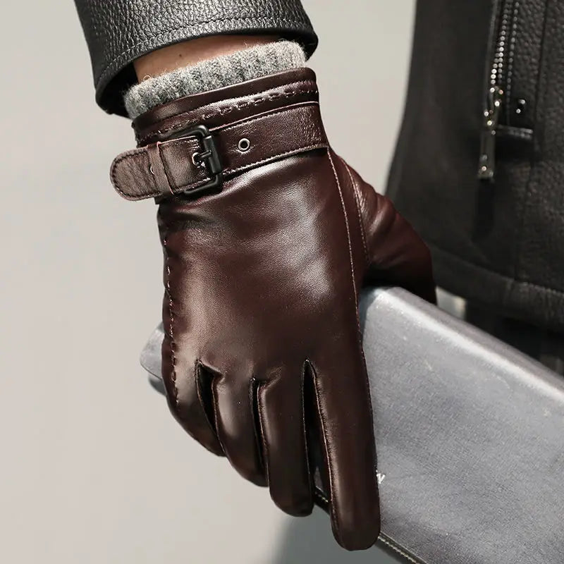 Guantes de cuero con ribete de cachemira