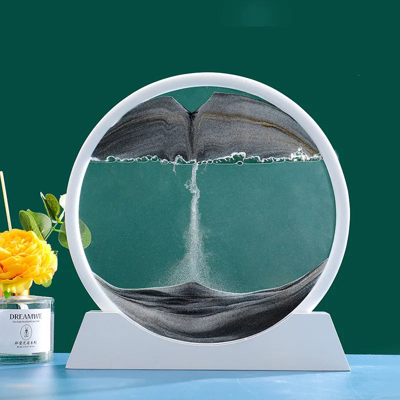 AureaFlow Glass Hourglass — Kinetic 3D Sand Motion, Clear Enclosure
