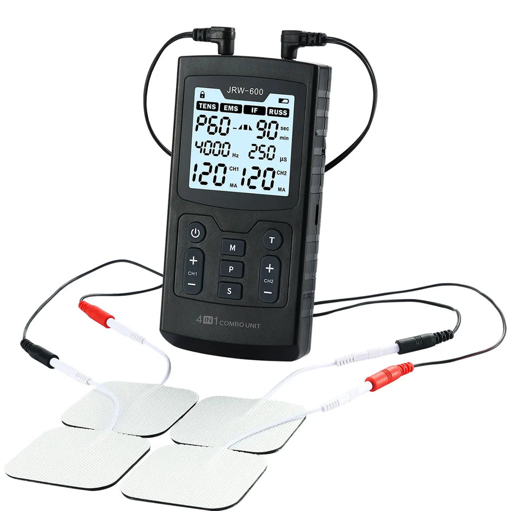 4-in-1 TENS, EMS, IFC & Russian Stimulation Device — 60 Modes, 120 Intensity Levels, 4000 Hz, 2500 Hz