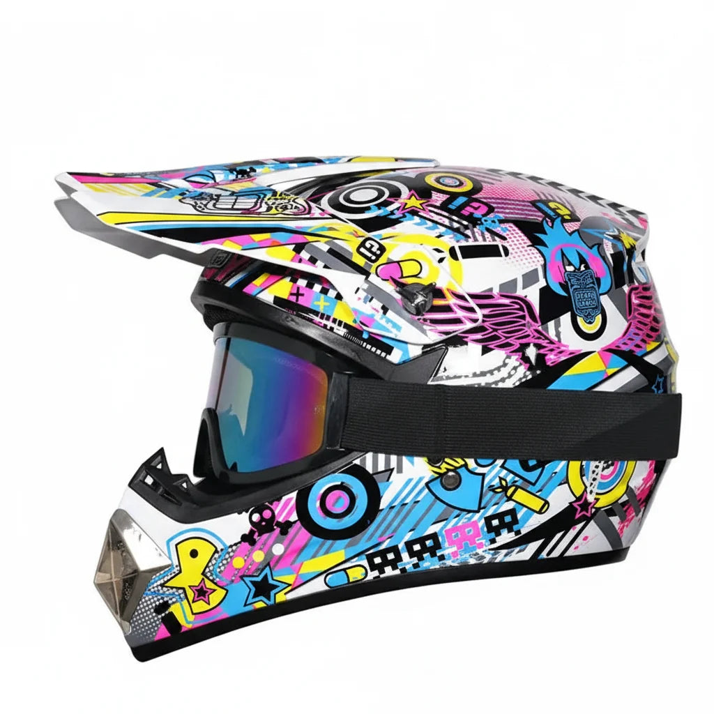 Casque de motocross intégral pour jeunes certifié DOT - coque en ABS et lunettes - Desfino