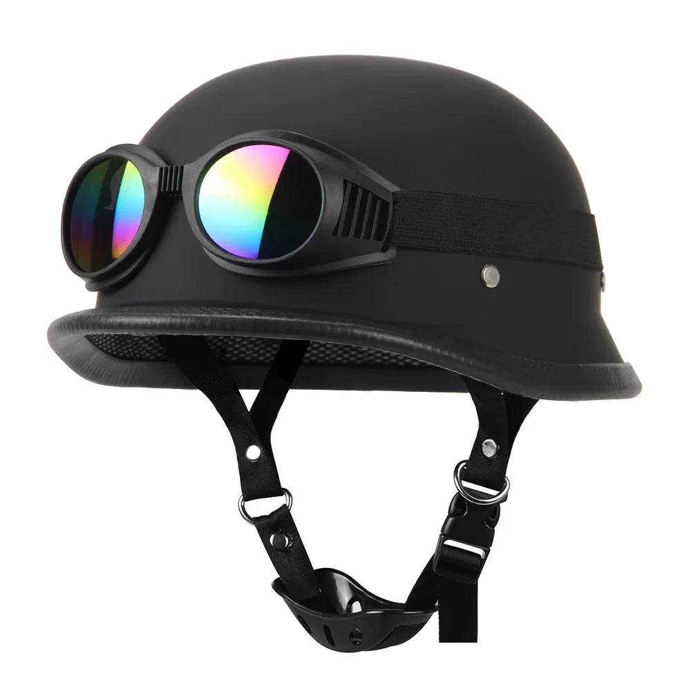 Casco da moto cruiser vintage a mezza calotta in stile tedesco, certificato DOT - Desfino