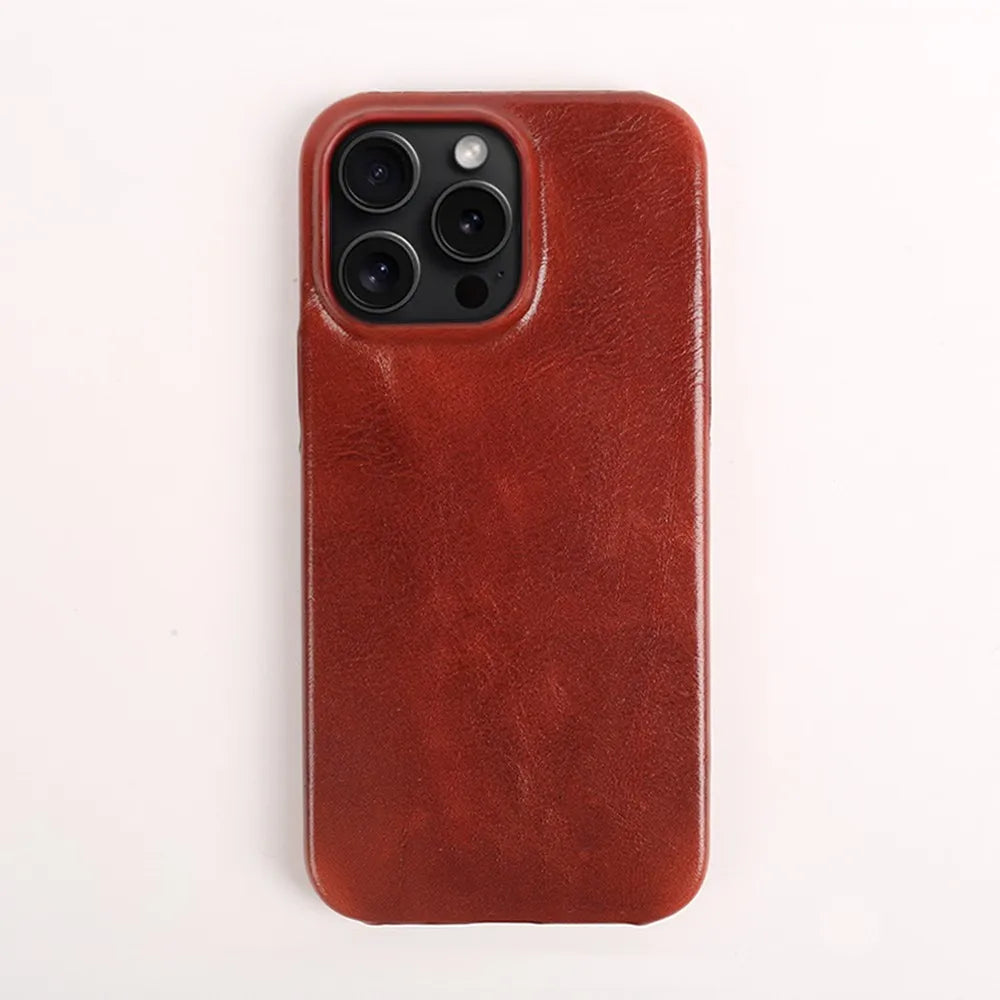 Capa artesanal em pele genuína de vaca para iPhone Crownline - Desfino