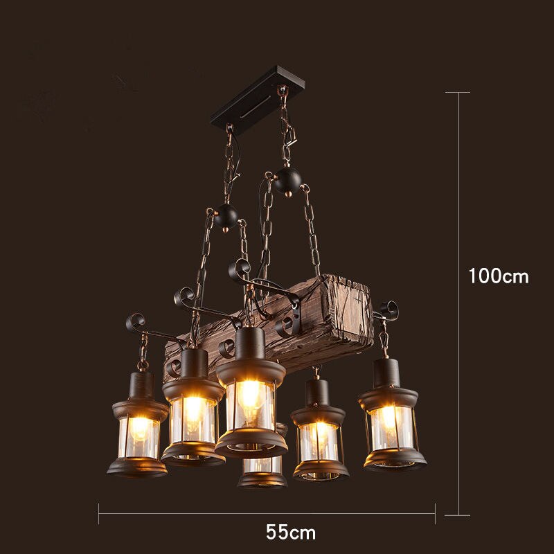 Industrial LED Ceiling Light — Vintage Wood and Iron Fixture - Desfino