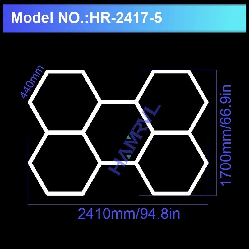 Lampe LED hexagonale de garage HAMRVL 110-240V, tube de 440mm | Desfino
