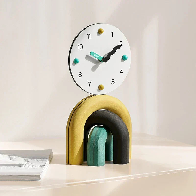 LumenArc Nordic Arch Desk Clock — Silent Quartz, Two Finishes - Desfino