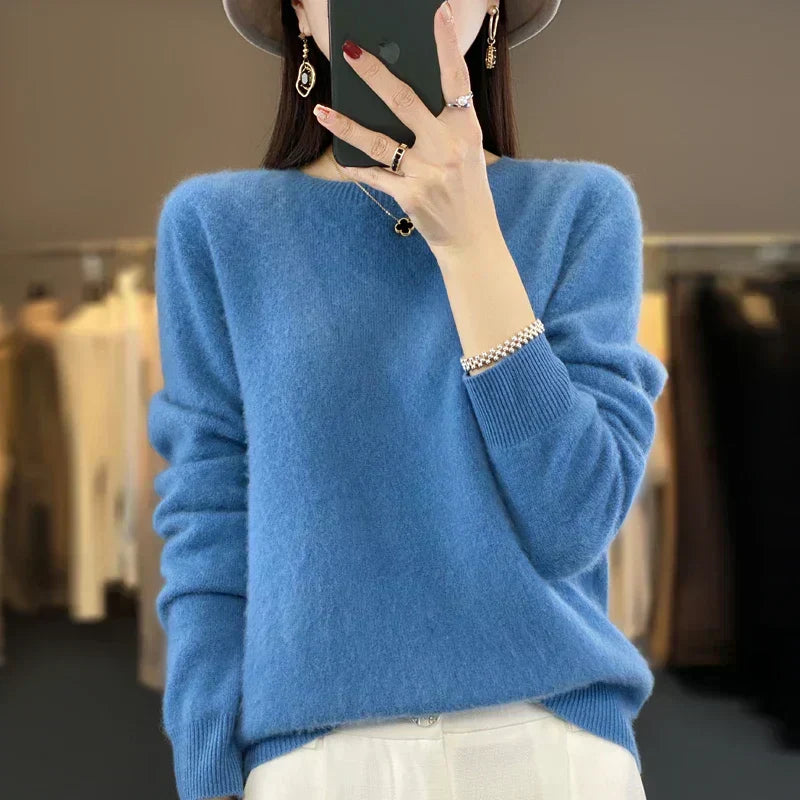 Aurelia Luxe 女士柔软美利奴羊毛圆领套头毛衣 - Desfino