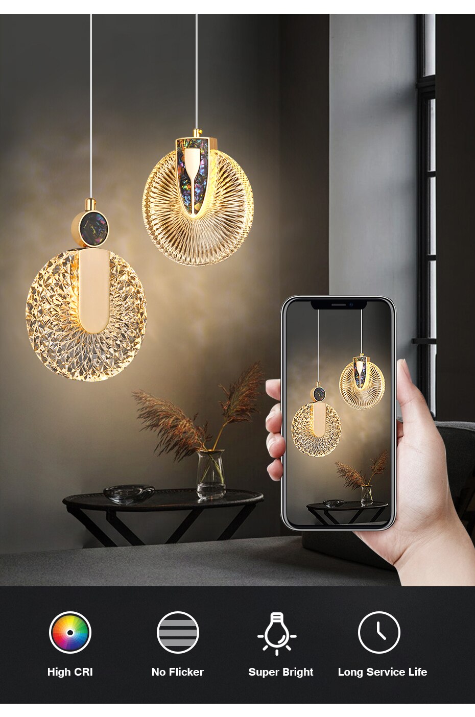 Aurelia Gold LED-krystallpendellampe — rund taklampe - Desfino