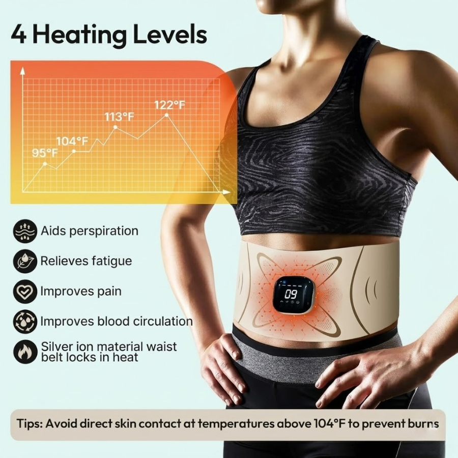 حزام ThermaCore القابل للارتداء للنحت 3 في 1 — تنشيط EMS، حرارة عميقة 95°F–122°F