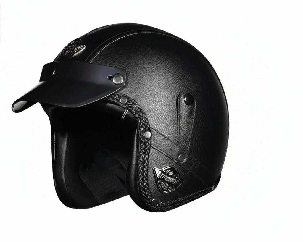 DOT Certified Retro 3/4 Open-Face Motorcycle Helmet – PU Leather Exterior