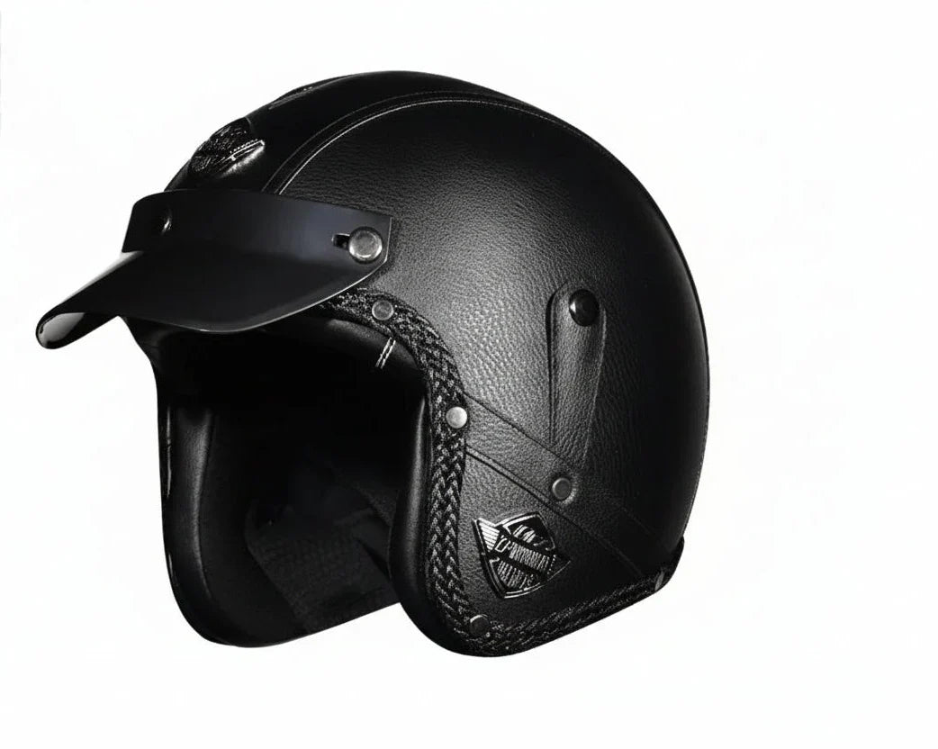 DOT Certified Retro 3/4 Open-Face Motorcycle Helmet – PU Leather Exterior